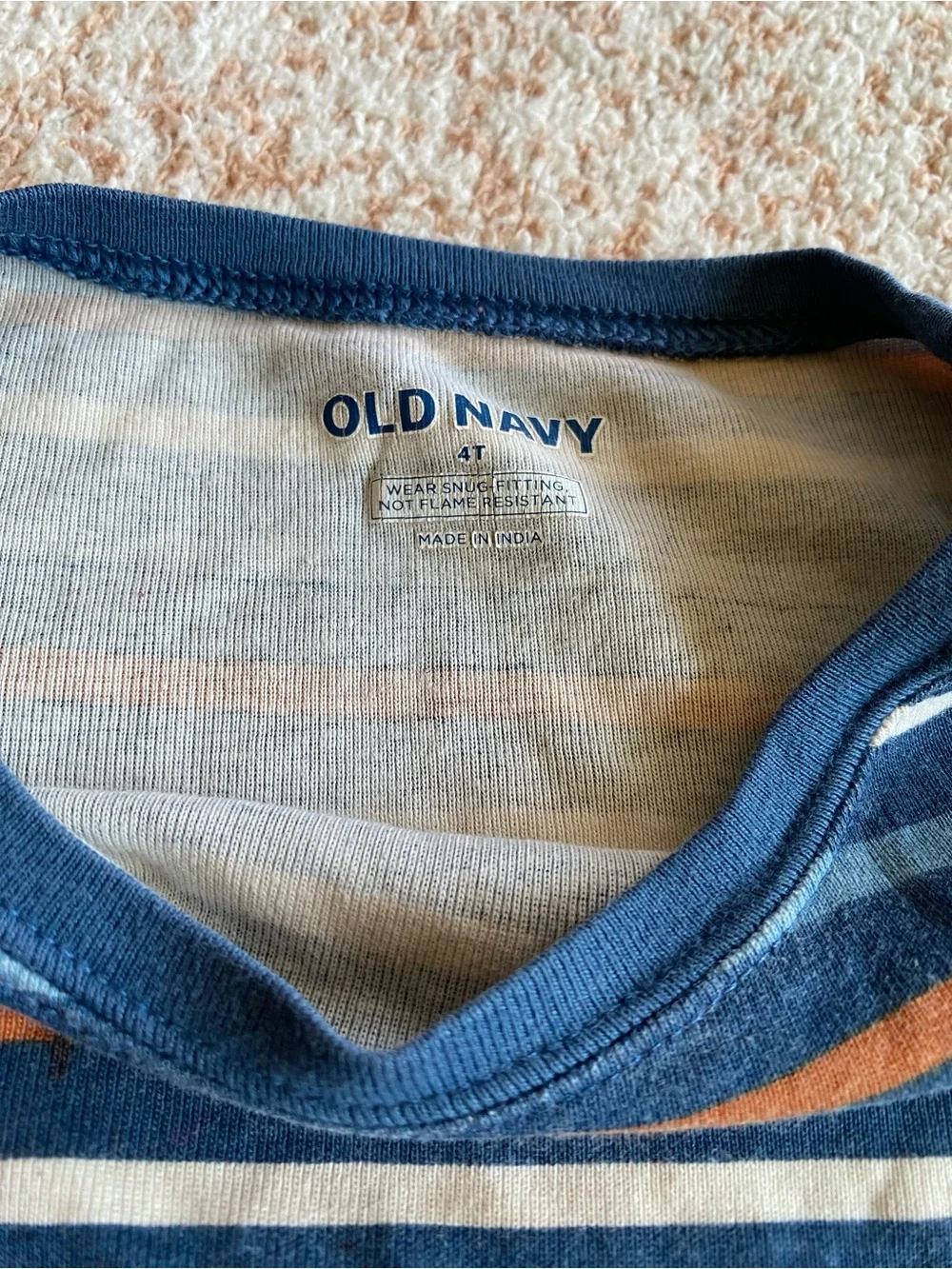 Old Navy boys Kids Short Sleeve Pajama Set in Navy and Brown Stripes